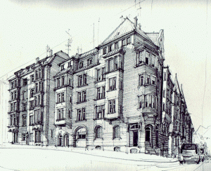 Ansichten-west Gutbrod-haus-300x244 in Ansichten West - Zeichnungen von Florian Afflerbach