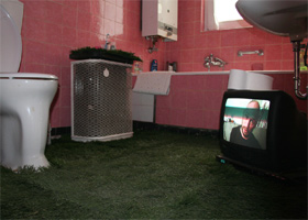 performance-hotel Badezimmer mit Rasen und TV
